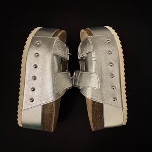 STEVE MADDEN KALI FLATFORM SILVER LEATHER SANDALS CORK 5.5